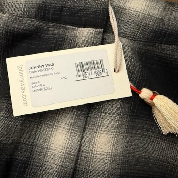 Johnny Was Martina Wide Leg Pants Embroidered Gray Black Plaid Size S - Picture 6 of 6